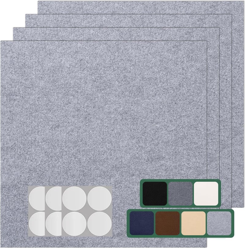 VallisCo 30 Pack Carpet Tile - 12” X 12” Self Adhesive Carpet Floor Tiles Anti-Slip Squares Peel and Stick Floor Tile DIY Installation for Bedroom (Light Gray) - Image 1